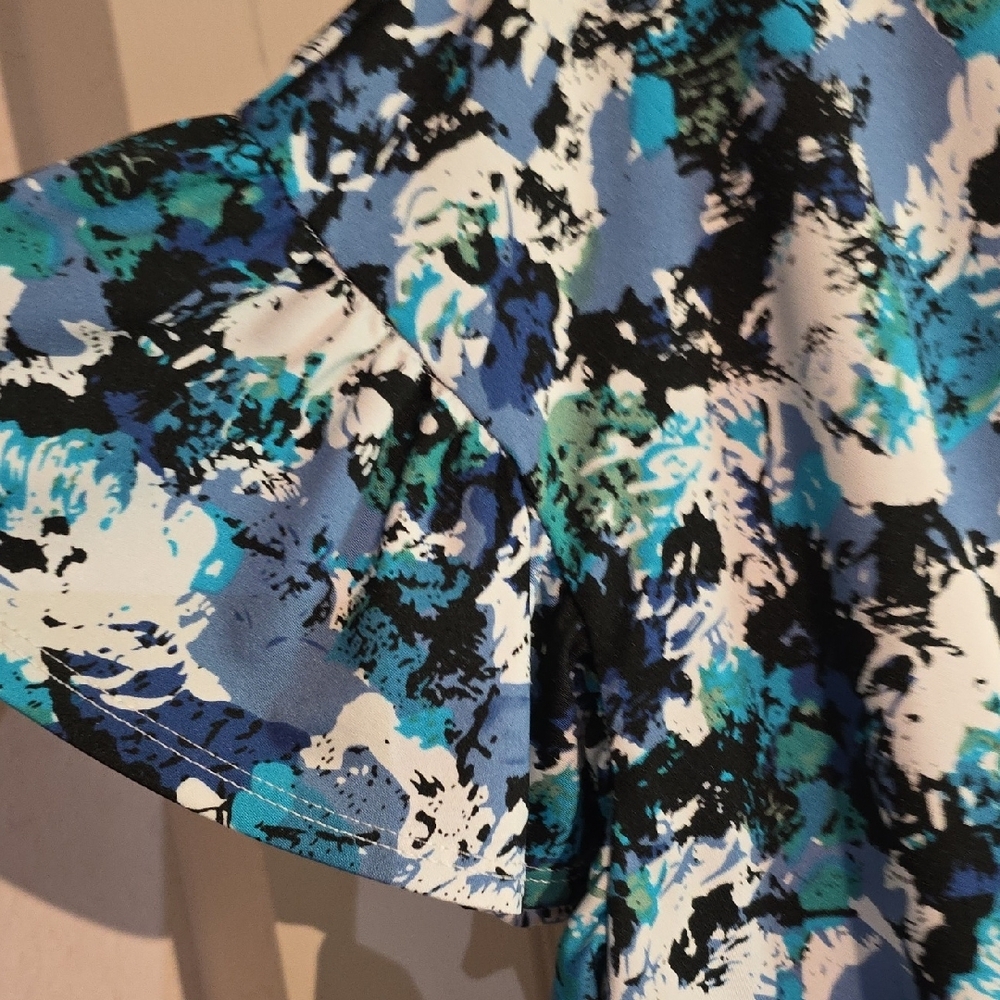 NY Collection Blue Ruched Tie Front Blouse - Picture 6 of 9